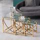 3 Gold Square Nesting End Tables Set Stainless Steel Tempered Glass Curve Frame