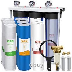 3-Stage 20x4.5 Big Blue Spin Down Whole House Water Filter System 150,000 Gals