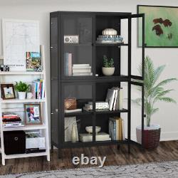 4 Tier Glass Door Storage Cabinet Adjustable Shelves Metal Steel Kitchen Home
