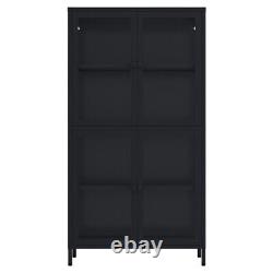 4 Tier Glass Door Storage Cabinet Adjustable Shelves Metal Steel Kitchen Home