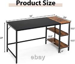 55 Computer Desk, Home Office Desk with 2-Tier Shelf, Industrial Writing Des