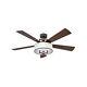 5-blade Ceiling Fan With Light Kit In Heritage Brass With Off-white Linen Drum
