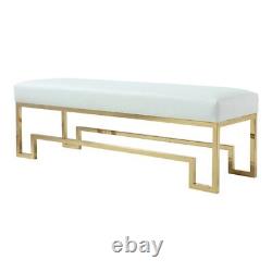 American Home Classic Laurence Steel and Fabric Bench in Gold and White