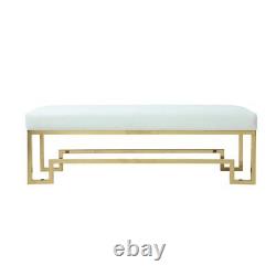 American Home Classic Laurence Steel and Fabric Bench in Gold and White