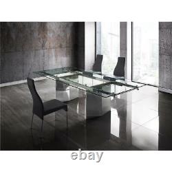 Casabianca Home Tower Dining table in clear glass with polished stainless steel