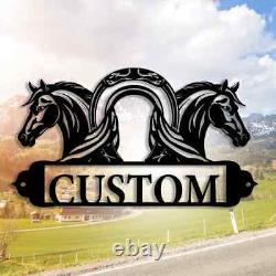 Customized Black Metal Horse Stallshed Farmhouse Ranch Name Sign Decorative Gift