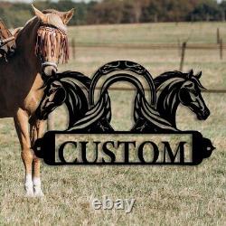 Customized Black Metal Horse Stallshed Farmhouse Ranch Name Sign Decorative Gift