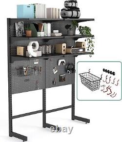 Gaming Standing Shelf Unit Home Cabinet with Metal Pegboard Organizer Tool Holders