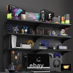 Gaming Standing Shelf Unit Home Cabinet with Metal Pegboard Organizer Tool Holders