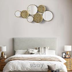 Home Decor Metal Wall Decor with Multi Circle Plates Mirror, Large Modern Wall A