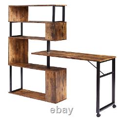 Home Office Computer Desk L Shaped Table Rotating Computer 5-Tier Bookshelf
