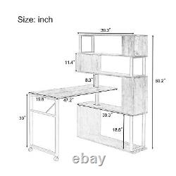 Home Office Computer Desk L Shaped Table Rotating Computer 5-Tier Bookshelf