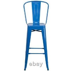 Home Square 30 Metal Steel Bar Stool in Blue Finish Set of 2