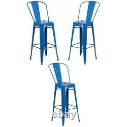 Home Square 30 Metal Steel Bar Stool in Blue Finish Set of 3