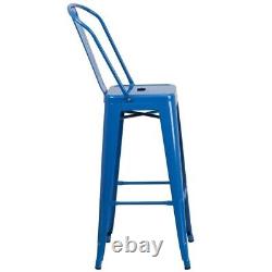 Home Square 30 Metal Steel Bar Stool in Blue Finish Set of 3
