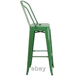 Home Square 30 Metal Steel Bar Stool in Green Finish Set of 3