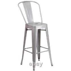 Home Square 30 Metal Steel Bar Stool in Silver Finish Set of 2
