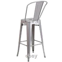 Home Square 30 Metal Steel Bar Stool in Silver Finish Set of 2