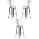 Home Square 30 Metal Steel Bar Stool In Silver Finish Set Of 3