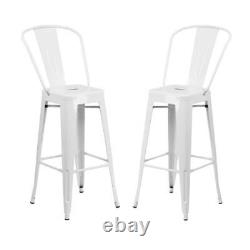 Home Square 30 Metal Steel Bar Stool in White Finish Set of 2
