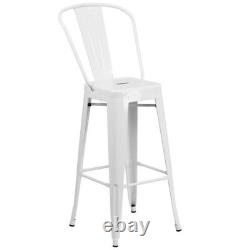 Home Square 30 Metal Steel Bar Stool in White Finish Set of 3