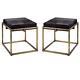 Home Square Small Steel Metal Hide Stool In Antique Brass & Espresso Set Of 2
