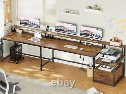 L Shaped Desk with Monitor Shelf 66 Home Office Desk withLed Lights &Power Outlet