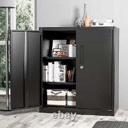 Metal Storage Cabinet Steel Counter Cabinet with Lockable Doors for Home Office