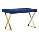 Pangea Home Alexa Gloss Lacquer & High Polished Steel Metal Desk In Navy/gold