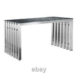 Pangea Home Vlad Modern Brushed Steel Metal & Tempered Glass Desk in Silver