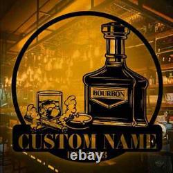 Personalized Home Bar Pub Metal Sign, Custom Grill Bourbon Cigar Wall Art Decor