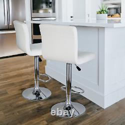Set of 4 Bar Stools for Kitchen PU Leather Swivel Adjustable withSquare Back White