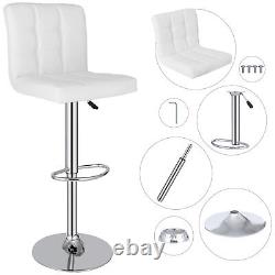 Set of 4 Bar Stools for Kitchen PU Leather Swivel Adjustable withSquare Back White